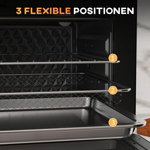 HOMCOM Minibackofen 20L, 5 in 1 Pizza-Ofen inkl. Backblech Set, 1 Std. Timer, 90-230℃, 1400 W, 36L x 37,7B x 34,5H cm, Stahl, Hartglas, Edelstahl, Metall, Schwarz
