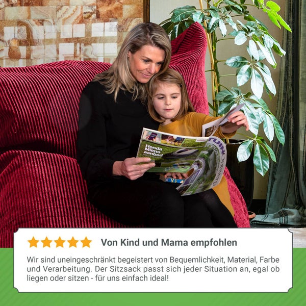 Green Bean XXL Sitzsack aus Cordstoff 370 Liter EPS-Perlen Füllung - Kuschelig Weich Robust & Waschbarem-Stoff Bodenkissen Liegekissen Sitzkissen - Apfelrot