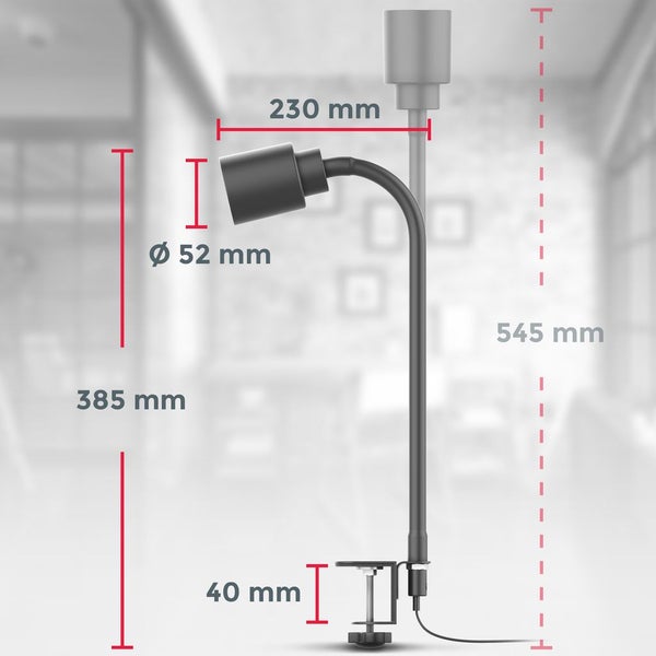 Klemmlampe - 5W, 400lm, LED, mit Stecker, dimmbar, Schwanenhals, warmweiß, schwarz
