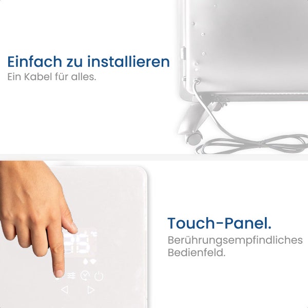 Gologi Electric Heater - Elektrische Heizung - Konvektorheizung mit Thermostat - Funktioniert über App und Touch-Steuerung - Bis zu 25m2 - 2000W Heizung - Weiß