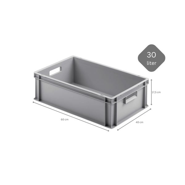 PROREGAL SuperSparSet 10 x Eurobehälter Mit Offenem Griff und Scharnierdeckel HxBxT 17,5 x 40 x 60 cm 30 Liter Grau Eurobox Transportbox