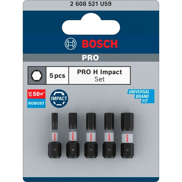 Bosch PRO Hex Impact Bit H3 H4 H5(x2) H6 25 mm 5-tlg. - 2608521U59