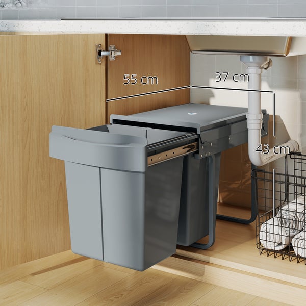 Mülleimer aus Edelstahl mit 60 Litern Fassungsvermögen und Maßangaben