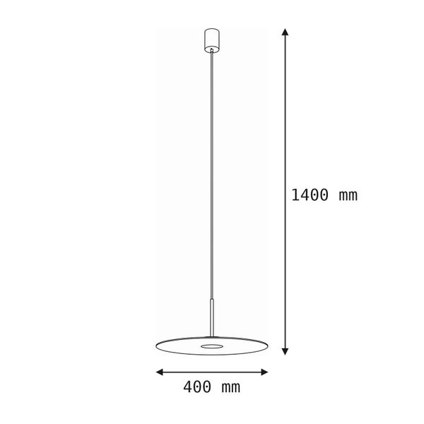 Technische Zeichnung einer Pendelleuchte mit einer Höhe von 1400 Millimeter und einem Durchmesser von 400 Millimeter.