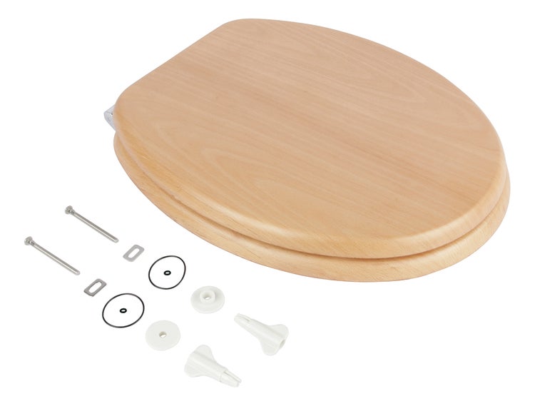 aquaSu® Holz WC-Sitz mit Absenkautomatik Venezia | Toilettendeckel in Buche | Holzkern Toilettensitz | Fast-Fix | Metallscharnier | Universale O-Form | Oval | Echtholzfurnier Buche | 403092