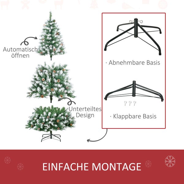 HOMCOM Künstlicher Weihnachtsbaum, 180 cm Christbaum mit Kunstschnee 800 Astspitzen faltbar Standfuß, für Weihnachtsfest, Indoor, Grün+Weiß
