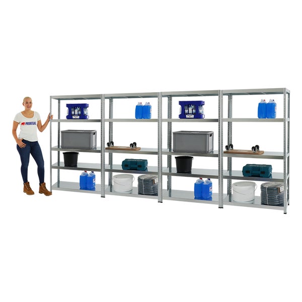 PROREGAL Mega Deal 4x Schwerlastregal Steel Eagle HxBxT 180 x 100 x 40 cm Fachlast 130 kg Verzinkt