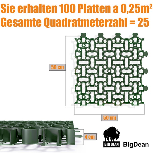 Big Dean Rasengitterplatten Set mit den Maßen 50 mal 50 Zentimeter und 4 Zentimeter Höhe