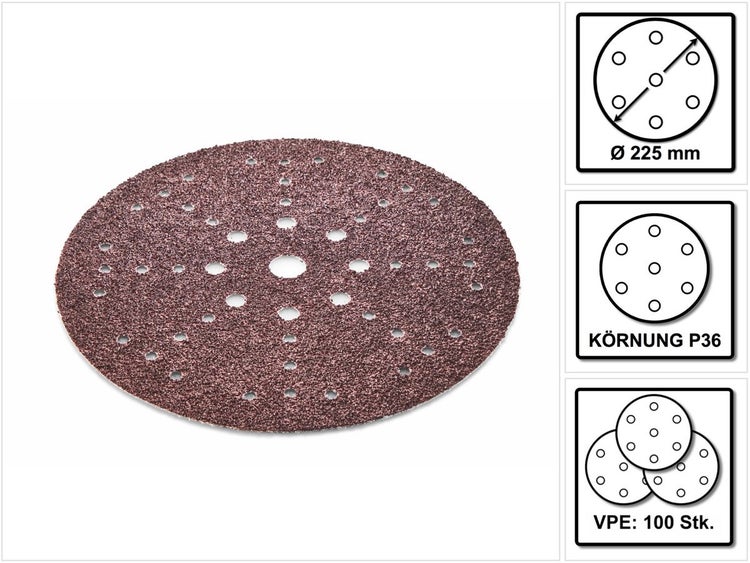 Festool STF D225/48 Schleifscheibe Saphir P36 225 mm 100 Stk. ( 4x 205652 ) für Langhalsschleifer PLANEX - Nachfolger von 495175
