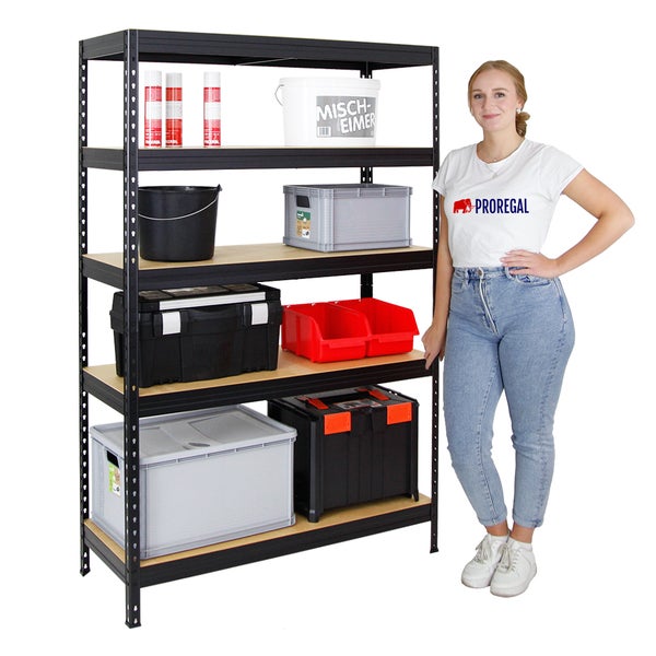 PROREGAL Schwerlastregal Rivet HxBxT 180 x 120 x 45 cm Fachlast 250 kg Innovatives Stecksystem Schwarz