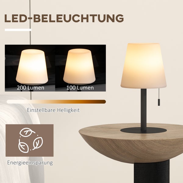 Outsunny Tischlampe Aufladbar USB LED Tischleuchte Nachttischlampe Dimmbar Schreibtischlampe, IP44 Wasserdicht, für Indoor, Outdoor, Schwarz+Weiß