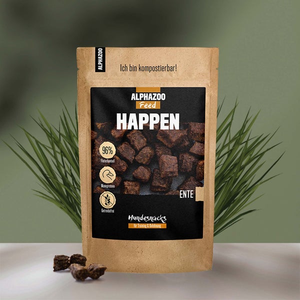 ALPHAZOO Happen Ente 200g für Hunde I Große Hundeleckerli I Getreidefrei und Natürlich