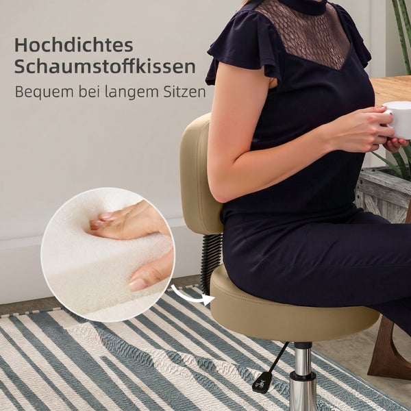 Arbeitshocker mit Rückenlehne, Detailansicht der Polsterung aus hochdichtem Schaumstoff für bequemes Sitzen.