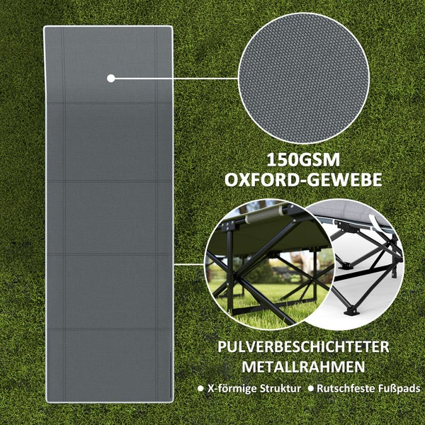 Outsunny Feldbett faltbar Campingbett mit Matratze Kopfkissen Seitentasche 190 x 65 x 37 cm Campingliege für Erwachsene Gästebett bis 150 kg Klappbett für Outdoor, Garten Camping Reisen Hellgrau
