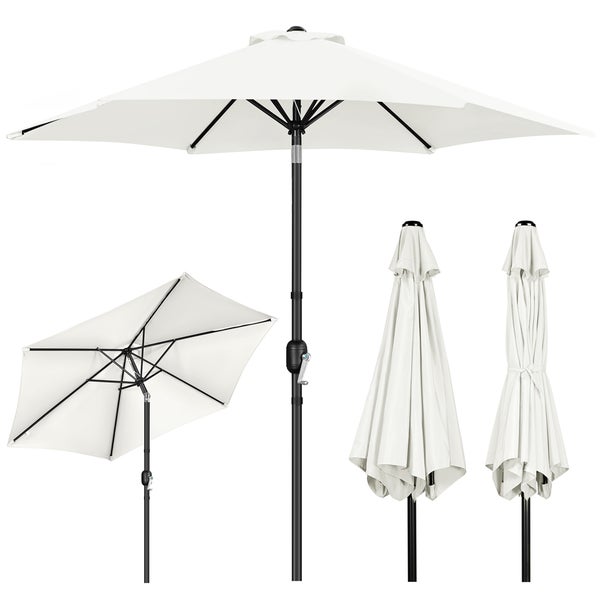 Weißer Gartenschirm in verschiedenen Ansichten.
