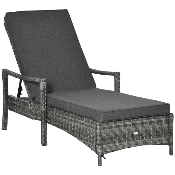 Outsunny Sonnenliege Polyrattan Gartenliege Rattanliege Gartenmöbel Liege mit Polsterauflage 4 Stufen verstellbar Grau 192 x 72 x 52,5 cm