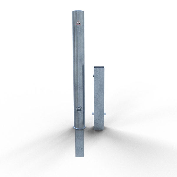 Schake Absperrpfosten herausnehmbar aus Stahlrohr verzinkt Ø89x2,9mm mit Dreikantverschluss und Stahlkappe 900mm Überflur