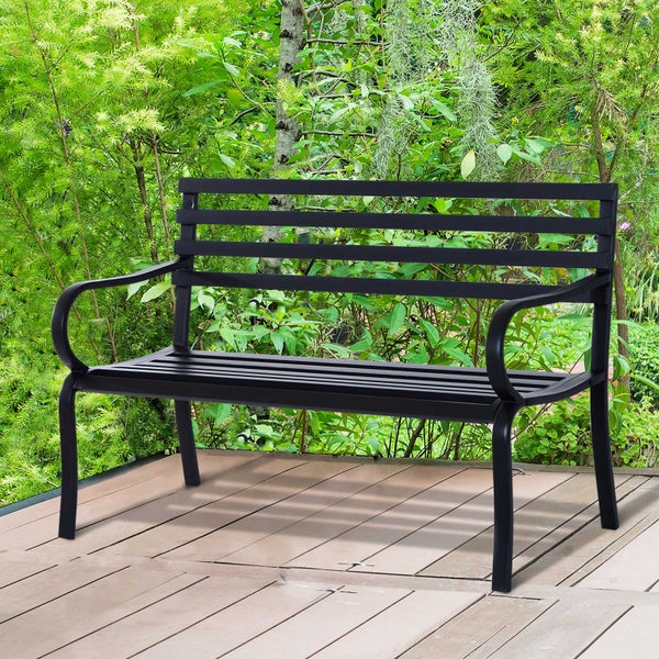 Outsunny Gartenbank, Sitzbank, 127 x 58 x 82 cm, Metall, Schwarz