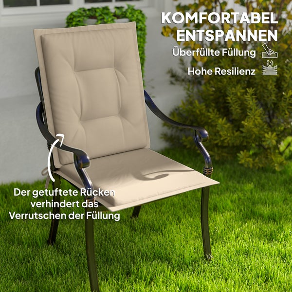 Outsunny 4er Set Sitzkissen 108 x 50 x 5 cm Stuhlkissen mit Bändern, Outdoor Indoor Sitzauflage, Sitzpolster, Bankpolster für Gartenmöbel, Sitzsthul, Essstuhl, Beige