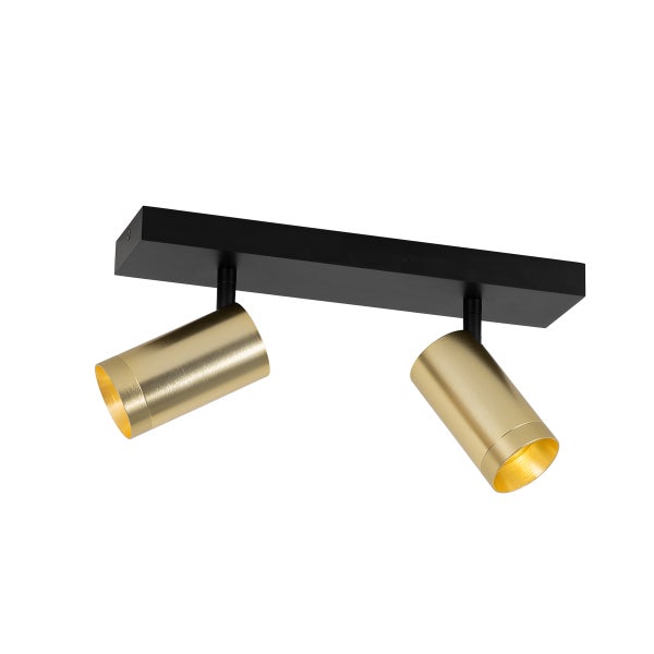 Schwarze Deckenleuchte mit zwei goldenen Strahlern