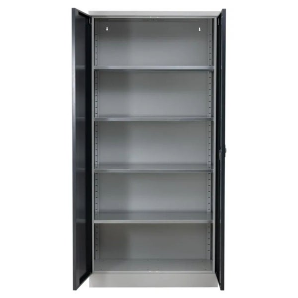 PROREGAL Stahlschrank Bee 4 Fachböden HxBxT 195 x 92 x 50 cm Pulverbeschichtetes & Verstärktes Fachbodenmaterial Grau & Schwarz