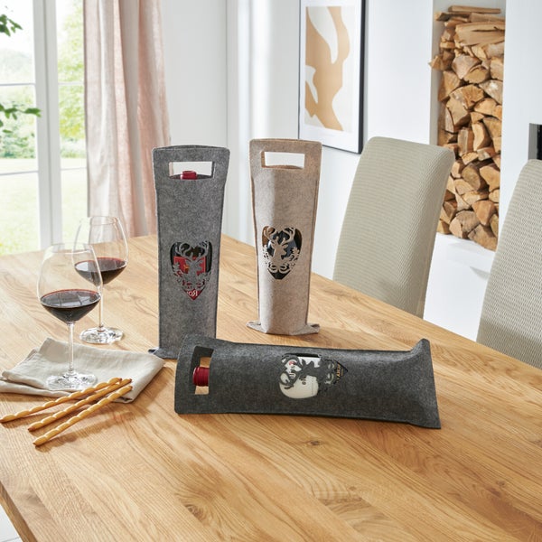FRANK FLECHTWAREN | Geschenktasche Hirsch, 3er Set, FILZ AUS PET, 14,5 x 0,5 x 41 cm