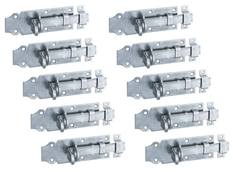 Set von 10 verzinkten Schubriegeln für Tore und Türen mit Montageplatten