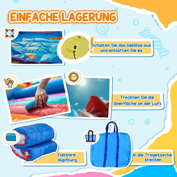 Outsunny Aufblasbare Hüpfburg Wasserpark mit Gebläse Hüpfburg mit Wasserrutsche Basketballkorb Aufblasbare Wasserspielcenter für Kinder ab 3 Jahren Trampolin Pool 380 x 340 x 170 cm