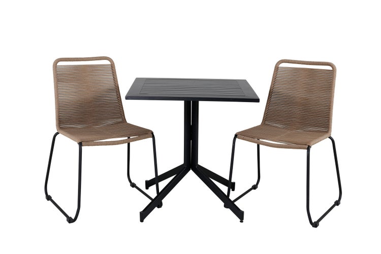 Way Gartenset Tisch 70x70cm und 2 Stühle stabelL Lindos schwarz. 70 X 70 X 72 cm