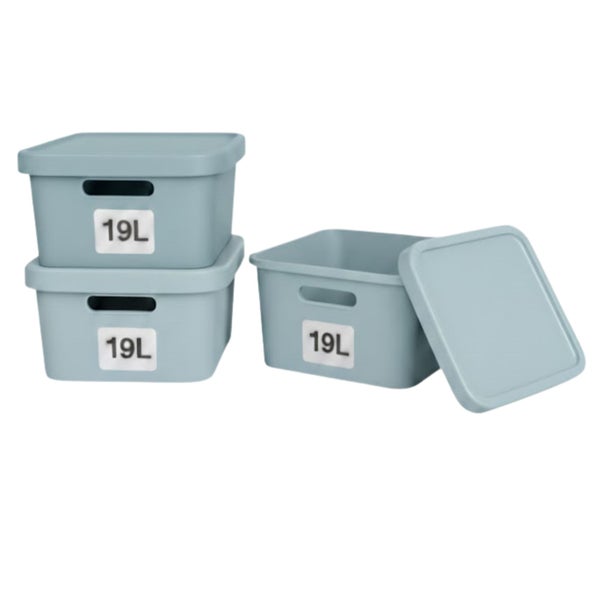 Drei Aufbewahrungsboxen aus Kunststoff mit Deckel, Fassungsvermögen 19 Liter