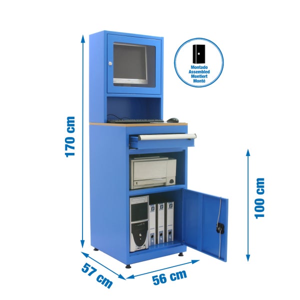 PROREGAL Industrie-PC-Schrank Amego HxBxT 170 x 56 x 57 cm Mit Schließfach + Stauraum Blau