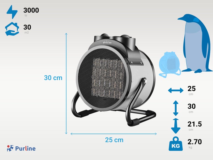 Purline Heizlüfter mit 3000 Watt Leistung und einer Heizfläche von 30 Quadratmetern