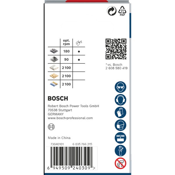Bosch Verpackung mit technischen Daten und Sicherheitshinweisen