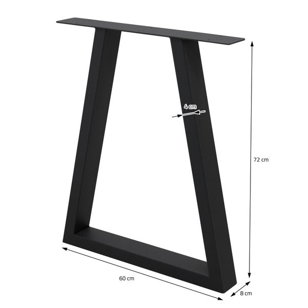 ECD Germany 2x Tischbeine Trapez Design, 60 x 72 cm, Schwarz, aus pulverbeschichtetem Stahl, Industriedesign, Metall Tischkufen Tischuntergestell Tischgestell Möbelfüße, für Esstisch Schreibtisch