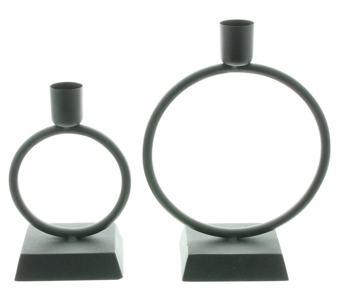 FRANK FLECHTWAREN | Stabkerzenhalter Ring, 2er Set, METALL, 9,5 x 6,5 x 14,5 cm, 14,5 x 6,5 x 19 cm