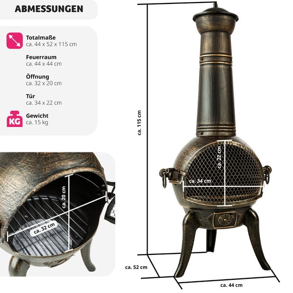 Abmessungen eines Terrassenofens mit Kamin