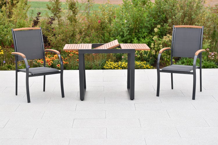 Siena Gartenmöbelset 3tlg., 2 Stapelsessel, Balkonausziehtisch 80 (120) x 70 cm, graphit/grau