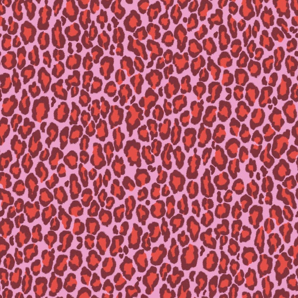Tapete mit Leopardenmuster, Tiermuster in Pink und Rot.
