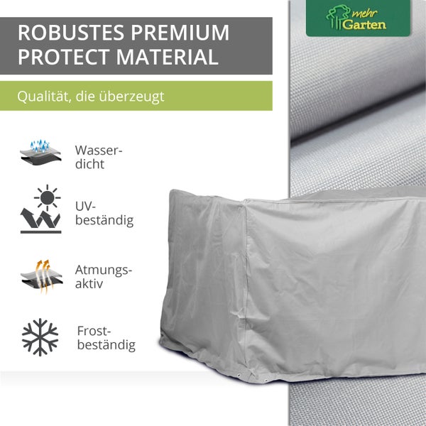 Mehr Garten - Premium PROTECT Sitzgruppen-Abdeckung rechteckig, 175(B) x 140(T) x 94(H) cm I Gartenmöbel-Schutzhülle wasserdicht, UV-beständig, atmungsaktiv, robustes Gewebe I Taupe/Hellgrau