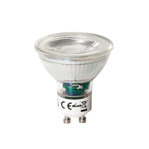 LED-Reflektorlampe mit GU10-Sockel und strukturierter Linse.