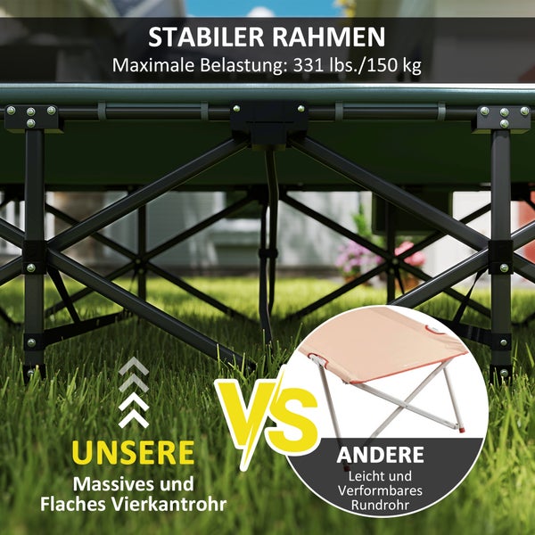 Outsunny Feldbett faltbar Campingbett mit Matratze Kopfkissen Seitentasche 187 x 67 x 37 cm Gästebett bis 150 kg Campingliege für Erwachsene Klappbett für Outdoor, Garten Camping Reisen Grau