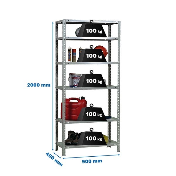 PROREGAL Schraubregal Panda Tall HxBxT 200 x 90 x 40 cm 6 Fachböden Fachlast 100 kg Verzinkt