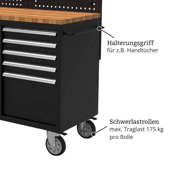Werkbank mit Schubladen, Griff und Schwerlastrollen