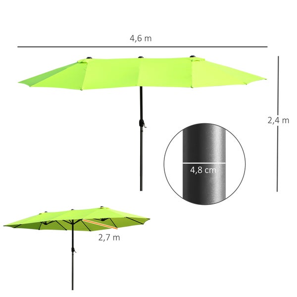Outsunny Sonnenschirm, L460 x B270 x H240 cm, Stahl, Polyester, ABS, grün