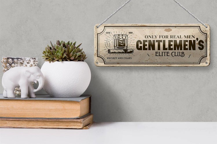 Blechschild Spruch Whiskey Cigars elite club real men 27x10cm