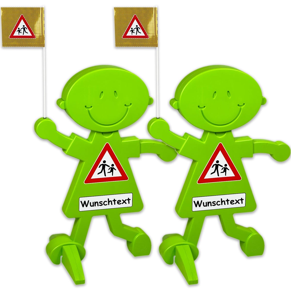 3D Warnschild Vorsicht spielende Kinder mit reflektierender Folie und Wunschtext für mehr Verkehrssicherheit / (2 Stück)