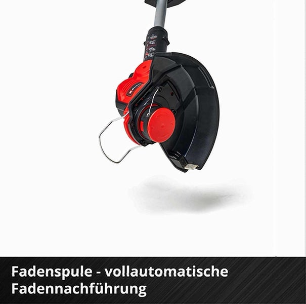 Trimmerkopf eines Rasentrimmers mit Fadenspule für vollautomatische Fadennachführung