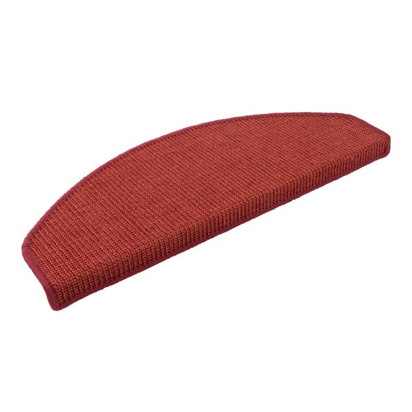 FLOORDIREKT Premium Sisal-Stufenmatte - Umkettelt & Selbstklebend - Halbrund - Rot - 23,5 x 65 cm