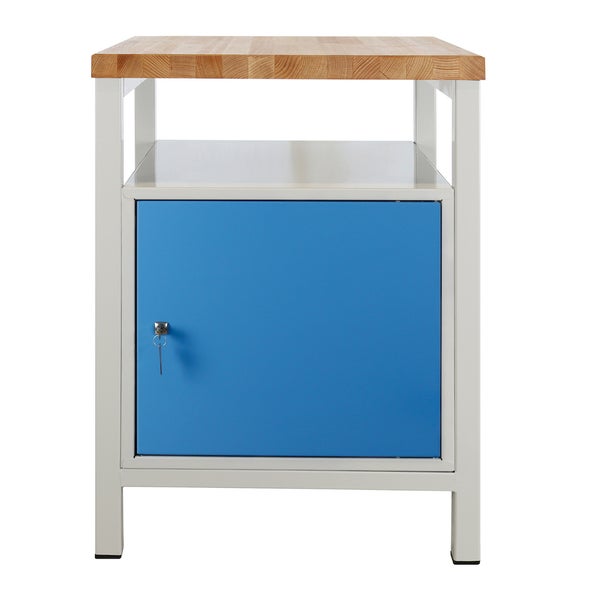 PROREGAL Werkbank Slim Rhino mit Ablagefläche 1 Tür HxBxT 84 x 60 x 60 cm Traglast 300 kg Lichtgrau Blau