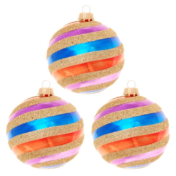 Bright & Colorful Xmas, 3-er Set, Glitzerwirbel gold, regenbogenfarbig, 8cm, 3 Stck., Weihnachtsbaumkugeln, Christbaumschmuck, Weihnachtsbaumanhänger